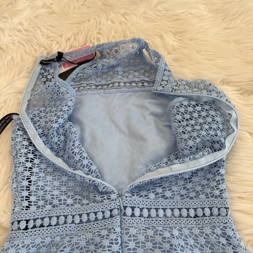 NWT Pretty Little Thing Raine Dusty Blue Ruffle Mini Dress - Picture 7 of 10